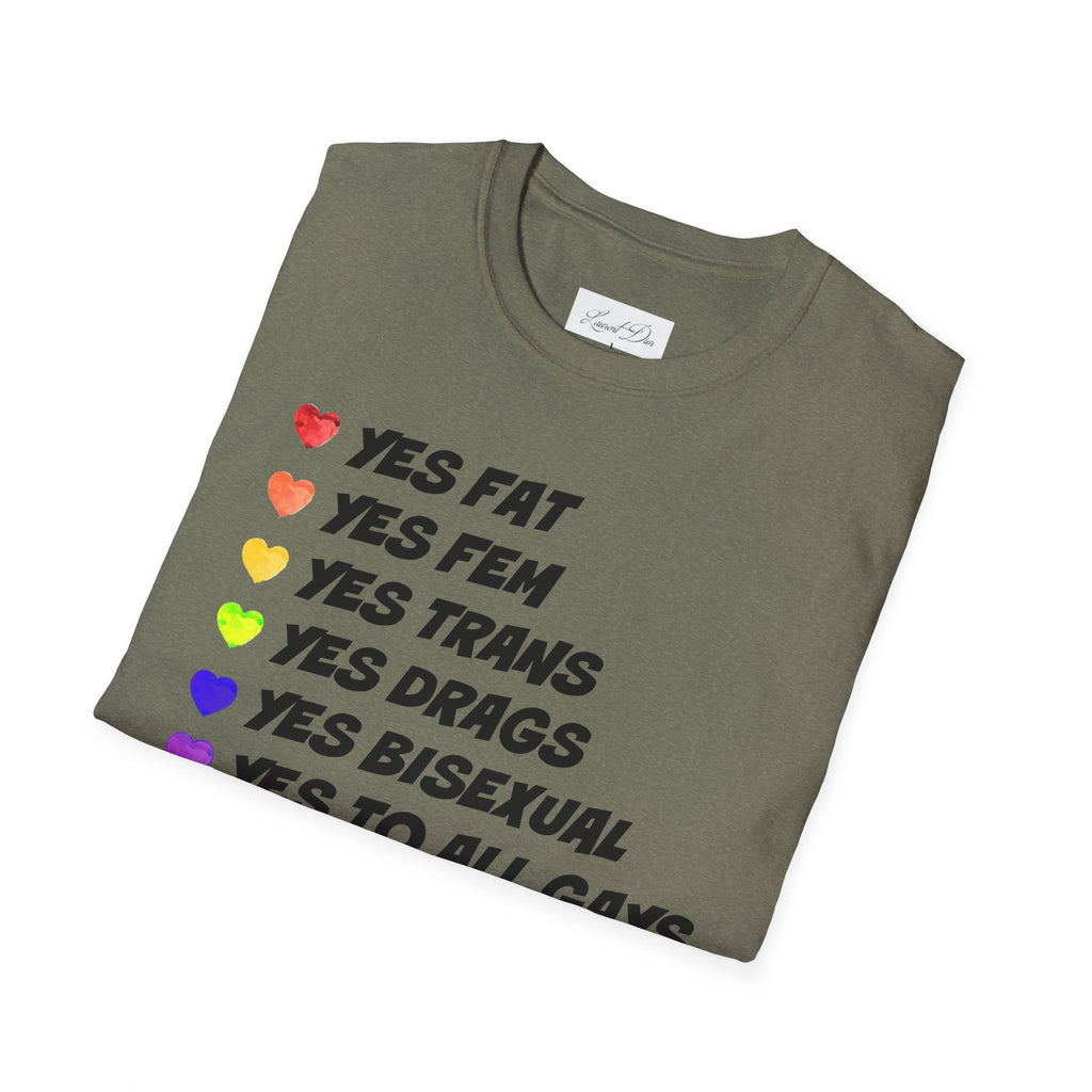 Pride T-Shirt - 'yes to all types of gays'